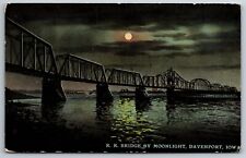 Railroad RR Bridge Moonlight Full Moon Davenport Iowa unused Postcard picture