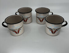 Set of 4 Enamelware Western Longhorn Steer Cups Mugs Vintage Mexico Cowboy picture
