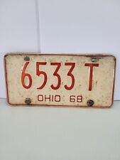 Vintage 1968 Ohio License Plate Red Lettering White Background 6533 T picture