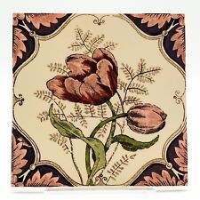 Vintage J.H. Barratt Victorian Pink Tulips Design Pottery Tile 6