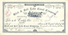 Utah and Salt Lake Canal Co. - 1891-97 Canal Stock Certificate - Canal Stocks &  picture