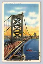 Camden NJ-New Jersey, Aerial Delaware River Bridge, Antique, Vintage Postcard picture