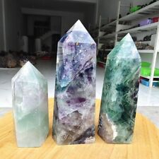 2680g 3pcs Natural Colorful Fluorite Crystal Obelisk Quartz Tower Wand Point picture