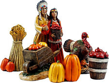 Set of 6 Mini Thankgiving Figurines, Freestanding Indian Village Figurines picture