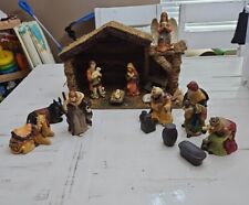VTG 15 Piece Hand Painted Ceramic Nativity Scene And Manger  picture