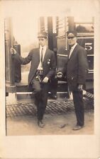 RP Postcard Two Trolley Street Car Conductors Coin Changer Ticket Puncher~127479 picture