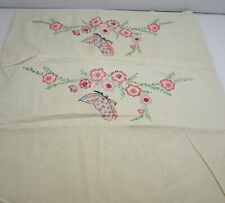 Vintage 1970s Liquid Embroidery Pillowcases Pillow Bed Linen Butterflies Flowers picture
