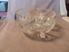 Large 3 Footed American Brilliant Period Deep Cut Crystal Bowl Star of David picture