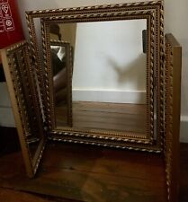 VINTAGE TRIPLE DRESSING MIRROR FRENCH INSPIRED DESIGN GOLD FINISHES VANITY SET picture