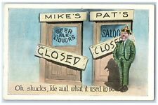 Mike's Pat's Beer Saloon Closed Life Aint What It Used To Be Temperance Postcard picture