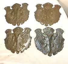 4 antique vintage hand tooled double headed eagle relief brass shield appliqué picture