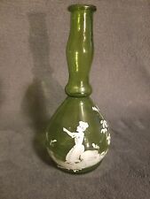 Rare Antique Green  Mary Gregory Pontiled Glass Barber Bottle 8” picture