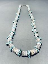 OUTSTANDING VINTAGE SANTO DOMINGO GREEN RAISIN TURQUOISE SHELL SILVER NECKLACE picture