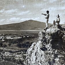 Antique 1909 Boys Tempt Their Fate Acambaro Mexico Stereoview Photo Card P2061 picture