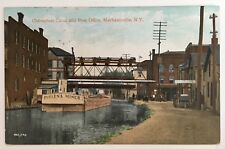 1908 NY Postcard Mechanicville Saratoga Champlain Canal Post Office barge people picture