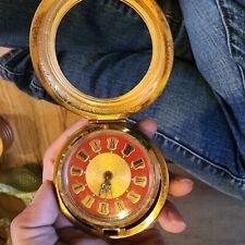 Vintage Elgin Wind Up Travel Alarm Clock With Intricate Gold Tone Case Stand picture