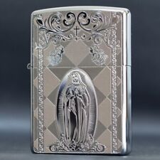 Zippo Holy Mother Maria Metal Plate Cross Lattice Silver Brass Oil Lighter Japan picture
