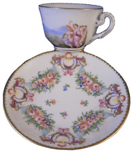 Antique 19thC Ginori Porcelain Espresso Cup & Saucer Porzellan Doccia Tasse #2 picture