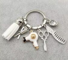 Brand New Cute Hair Stylist Dresser Shears & Comb White Tassel Silver Keychain picture