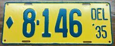 STRAIGHT, ROCK SOLID, REPAINTED 1935 DELAWARE LICENSE PLATE, LOW NUMBER 8 146 picture