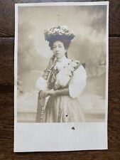 Atlantic City NJ Boardwalk Photo Woman in Big Hat 1904-1918 RPPC Vintage Photo picture