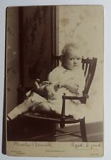 1887 Antique CABINET CARD Girl W/ Tiger Cat Stuffed Animal Toy Doll Victorian UK picture