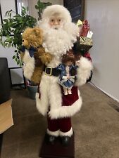 VTG Free Standing Traditions Deluxe Christmas Santa W/bear & Doll 47” Tall picture