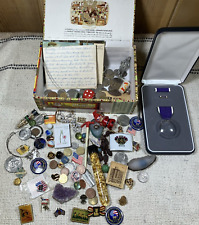 Vintage to Now Junk Drawer Estate Lot Coins Military Patriotic Pins Marbles Gold picture