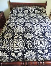 Antique 1849 Blue + Cream Jacquard Reversible Coverlet Named Owner picture