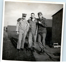 Vintage Photo 1953, 3 US Army Soldier Buddies Posing Smoking ,JNHC 3x3 picture