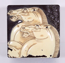 Hickok Vtg Art Deco Bakelite Plastic 4” Brown Warrior 3 Horses Jewelry Valet Box picture