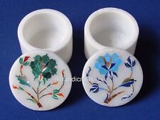 2.5 Inches Marble Hair Clip Box Floral Art Inlay Work Jewelry Box Set of 2 Piece picture