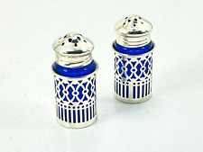 Vintage Japan Salt & Pepper Shakers Wm A Rogers Cobalt Blue Silverplated w/ Box picture