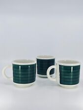 3 Retro Vintage Italian Furio Coffee Mugs Ivory & Green Striped Tea Mugs 1980s picture