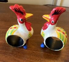 Napkin Rings, MCM, Roosters, Hand Painted Wood Victor Bonomo India picture