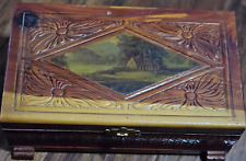Vintage Hand Carved Cedar Wood Chest Jewelry Trinket Stash Box w/ Latch picture