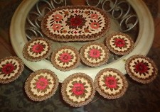Vtg 10 pcs Dutch German Needlepoint Tapestry Coasters & Oval Doily Excellent picture
