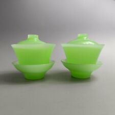 Chinese exquisite beyond compar Delicate green jade Teacup One pair of picture
