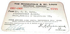 1937 1938 MINNEAPOLIS & ST. LOUIS RAILROAD COMPANY EMPLOYEE PASS #8798 GM&N picture