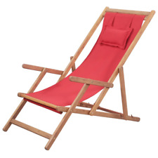 NNEVL Folding Beach Chair Fabric and Wooden Frame Red picture