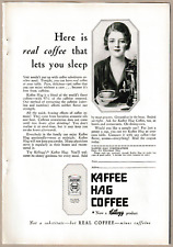 1928 Kaffee Hag Coffee Antique Vintage Print Ad Kellogg Lets You Sleep picture