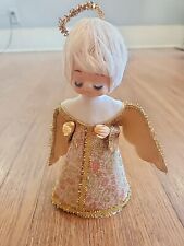 Vintage MCM Christmas Angel Tree Topper Rubber Face Gold Dress Japan Kitsch picture