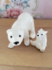 Hagen Renaker Retired Porcelain Adult Polar Bear & Baby VTG Miniatures picture