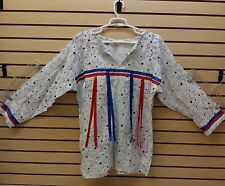 NICE HOMEMADE 2XL WHITE NATIVE AMERICAN INDIAN RED/WHITE/BLUE RIBBON DANCE SHIRT picture