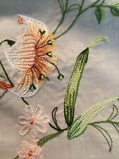 Vintage TABLECLOTH with Hand Embroidery, Clean Crisp Linen  Flowers 49” Sq. picture