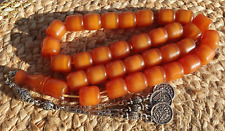 Vintage Islamic Prayer German Faturan Amber Rosary 33  Beads Barrel Tasbeeh picture