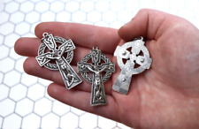Silver Tone Christian Irish Celtic Knotwork Cross Medal Pendants 1 1/3 In 3 Pack picture