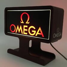 RARE OMEGA Illuminated Vintage Sign Board Store Display light Wooden Tested JP picture