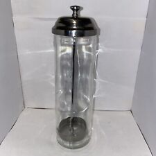 Vintage Glass Straw Comb Holder Dispenser Metal Chrome Lid Heavy Glass Body picture