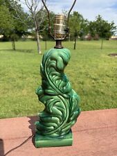 Vintage Royal Haeger Green Ceramic Acanthus Leaf Table Lamp Works 25” Tall MCM picture